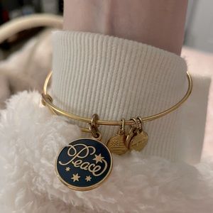 Alex & Ani Blue Peach Gold Metal Charm Bracelet Bangle